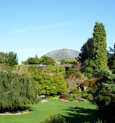 View of Bloedel Floral Conservatory from main Quarry Garden at Queen Elizabeth Park