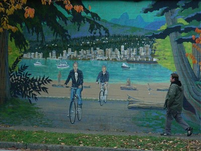 Outdoor bike art mural at 1175 Adanac St. Vancouver, BC. Photo by J. Chong
