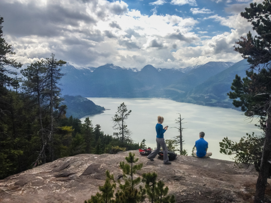 After approximately two hours, hikers are rewarded with a panoramic view of Howe Sound.  