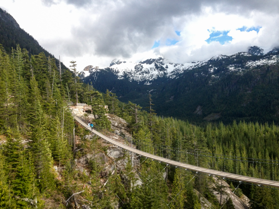 The long hike (around three-four hours in total) culminates at the summit of the new Sea to Sky Gondola, which has a 100-metre-long suspension bridge. 