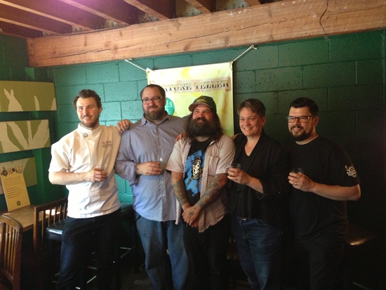 Four chefs and a brewmaster: Brian Skinner, Robert Belcham, Todd Graham, Andrea Carlson, Chris Whittaker
