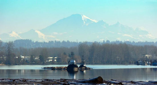 A view of Mt. Baker from the River District Vancouver. Image by Duncan McFarlane from the River District's Facebook page.