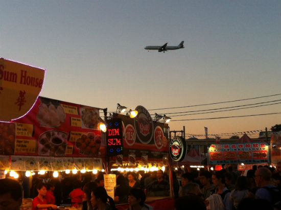 Good food and plane-spotting come together at the Richmond Night Market. Carolyn Ali photo.