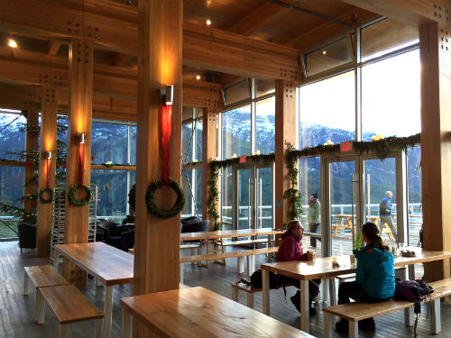 The Sea To Sky Gondola Summit Lodge is all spruced up for Christmas. Photo credit: Carolyn Ali.