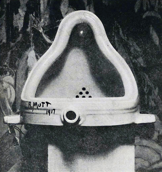 Marcel Duchamp's original Fountain, photographed by Alfred Stieglitz at the 291 (Art Gallery) after the 1917 Society of Independent Artists exhibit