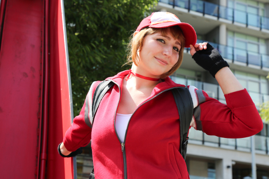 Pokémon Go enthusiast, Victoria Fawkes at the Olympic Village in a handmade replica of her Pokémon Go character’s costume. 