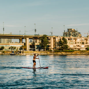 Paddleboarding on False Creek in Vancouver