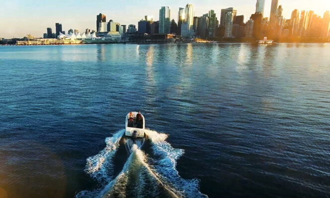 A speed boat in Vancouver Harbour