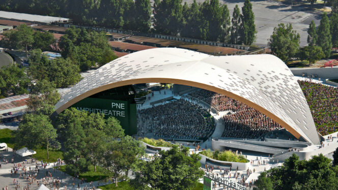 The covered PNE Ampitheatre hosts a concert at the PNE in Vancouver.