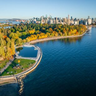 Aerial view over Second Beach Pool in Vancouver.