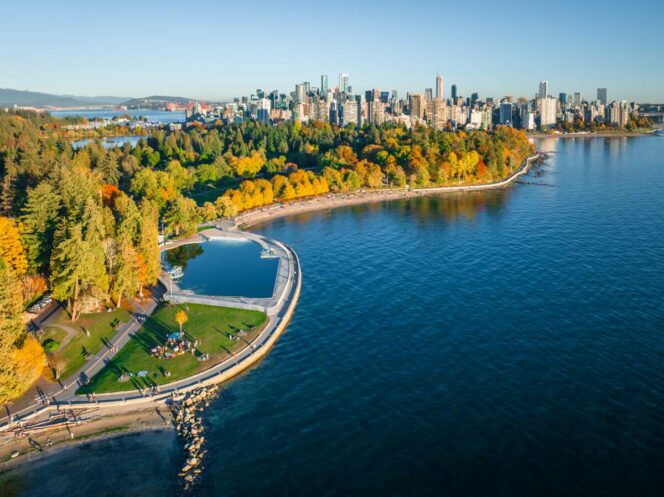 Aerial view over Second Beach Pool in Vancouver. 