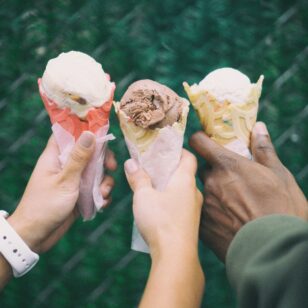 A trio of ice cream cones