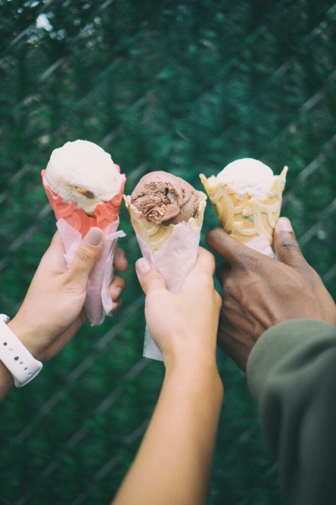 A trio of ice cream cones