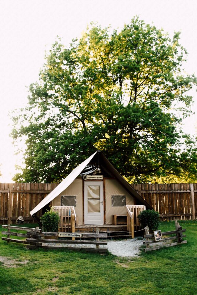 A glamping tent called an oTENTik at Fort Langley National Historic Site near Vancouver