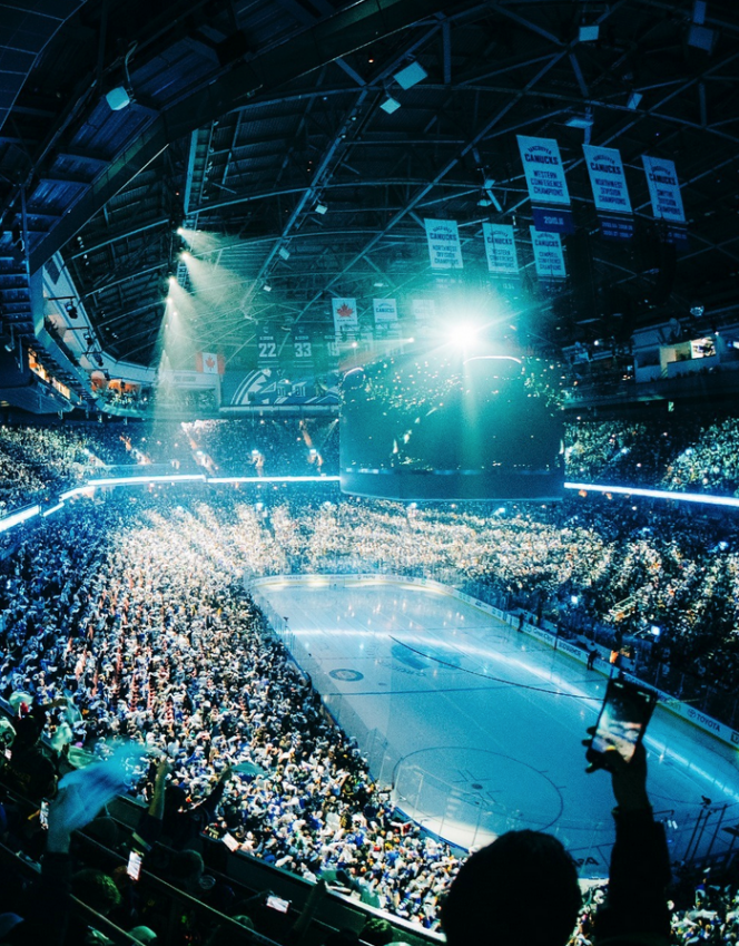 Fans cheer at a Canucks game in Vancouver