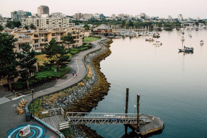 False Creek seawall on an overcast day. 