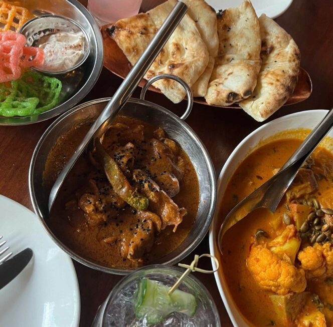 A spread of Indian food at Vij's in Vancouver